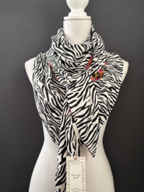 Fuchsia roze kleurrijk design / zwart-wit zebra achterkant, couture sjaal.