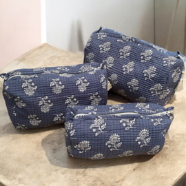 Katoenen toilettas met voering. Blauw-wit. Verschillende maten. Prijs vanaf