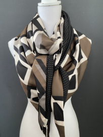 Bruin-zwart colourblock / zwarte mini stip, couture sjaal