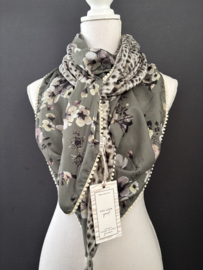 Lichtgewicht licht olijf bloemen design / mini dieren print,  couture sjaal