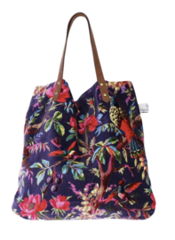 Mooie fluwelen shopper van Imbarro.  Paradise print. Donker paars