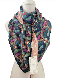 Fel gekleurd waaier dessin / oudroze - offwhite stip. Couture sjaal