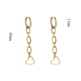 RVS (stainless steel) kleine creolen met ketting/hart schakel. Goudkleurig...