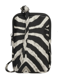 Mat Telefoontasje, imitatie leer met zebra print. Zwart-licht beige