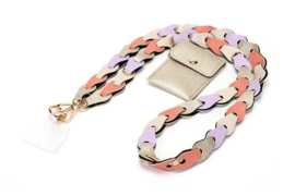 Telefoon koord . Imitatie leer gevlochten. Roze combi. + inlay card