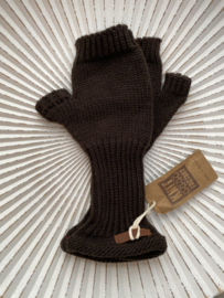 Knit Factory, gebreide handwarmers / wanten zonder vingers. Donkerbruin