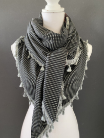 Zwart - grijs groen - rood bloemen print  / mini stip,  couture sjaal.