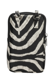 Mat Telefoontasje, imitatie leer met zebra print. Zwart-licht beige