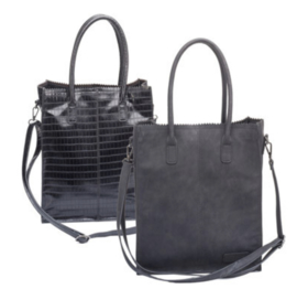 Kartel bag - tas  van ZEBRA. Half glans CROCO. Zwart. Hoog model + mini laptop vak