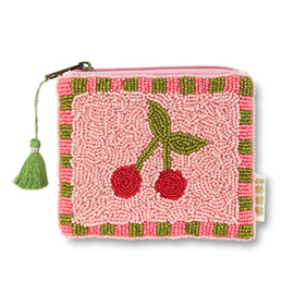 Handgemaakt mini tasje (toilet tasje) Kraaltjes roze. KERSEN