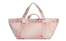 Super grote Shopper / Strandtas / Weekendta. Zacht lila-roze met roze (rosé gold-look) panterprint