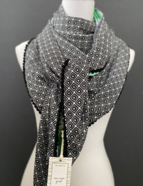 Groen - Lime retro design / zwart - wit blokje, couture sjaal