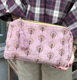 Imbarro, jacquard  geweven toilettas Grazia met bloemetjes dessin. Roze
