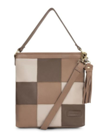 Bag 2 Bag  medium tas  met kleurvlakken “ Lagos “, écht leer.