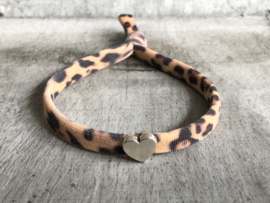 Ibiza Boho armband. Vintage Leopard, zilverkleurig hart