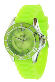 Horloge Ernest, rubber band. kleine kast. Lime (neon) groen