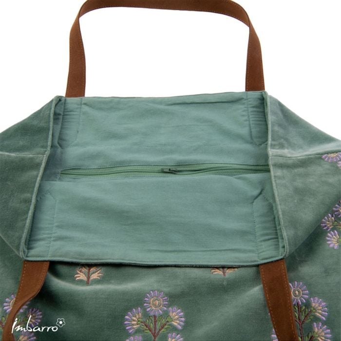 Mooie fluwelen shopper Fleurville van Imbarro. Groen