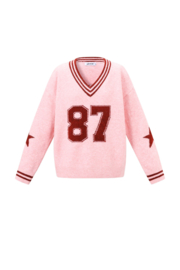 Sportieve trui, V hals. Roze - Bordeaux. Maat L/XL