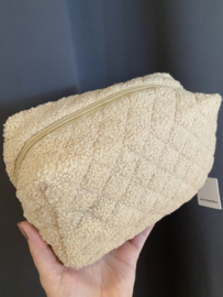 Ruime teddy toilet tas, doorgestikt. Beige.