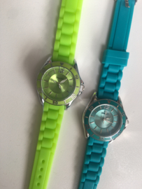 Horloge Ernest, rubber band. kleine kast. Lime (neon) groen