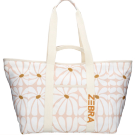 Grote strandtas van Zebra, model Elise. Roze retro bloem.