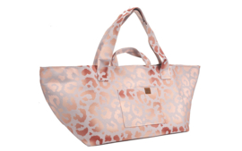 Super grote Shopper / Strandtas / Weekendta. Zacht lila-roze met roze (rosé gold-look) panterprint