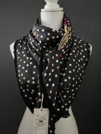 2) Cerise satijn stof met chique print  / stip dessin. Couture sjaal