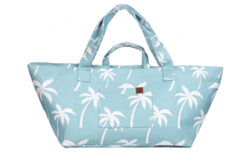 Super grote Shopper / Strandtas / Weekendtas. Blauw - wit palmbomen print