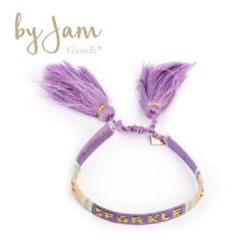 By Jam, Textiel vriendschap armband. “Sparkle“, Lila-zalmroze-mintgroen