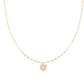 Stainless steel ketting, bolle hart bedel met reliëf. Goud.