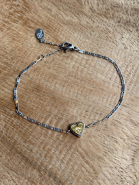 Stainless steel armbandje zilver-goud hart.