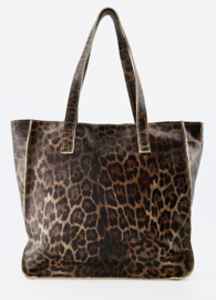 Gave medium tas. Echt leer. Panter print. Bruin-zwart.