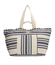 Super grote canvas shopper / strandtas  streep. Jeans blauw - ecru.