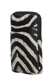 Mat Telefoontasje, imitatie leer met zebra print. Zwart-licht beige