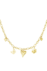 Grove RVS (stainless steel) ketting met bedels/hart. Zilver of goud