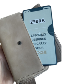 Grote portemonnee  + telefoonvak van ZEBRA., suède touch. Versch kleuren.