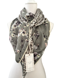 Lichtgewicht licht olijf bloemen design / mini dieren print,  couture sjaal