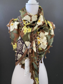Groot bloem patroon, bruin-groen / panter print bruin,  couture sjaal.
