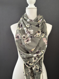 Lichtgewicht licht olijf bloemen design / mini dieren print,  couture sjaal