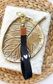 Stationery gift. Keycord / sleutelhanger lus met hart, zwart/heel donker blauw.
