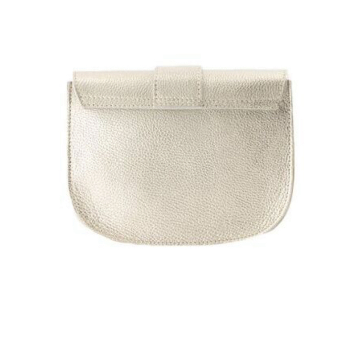 Leren tas met halfronde klep. Licht goud.