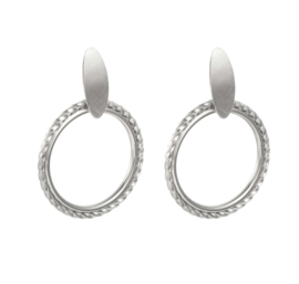 Grote RVS (stainless steel) oorbellen, halve creolen. Zilverkleurig
