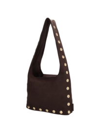 Zebra tas met gouden studs. Model Lilou. Medium formaat. Donkerbruin.