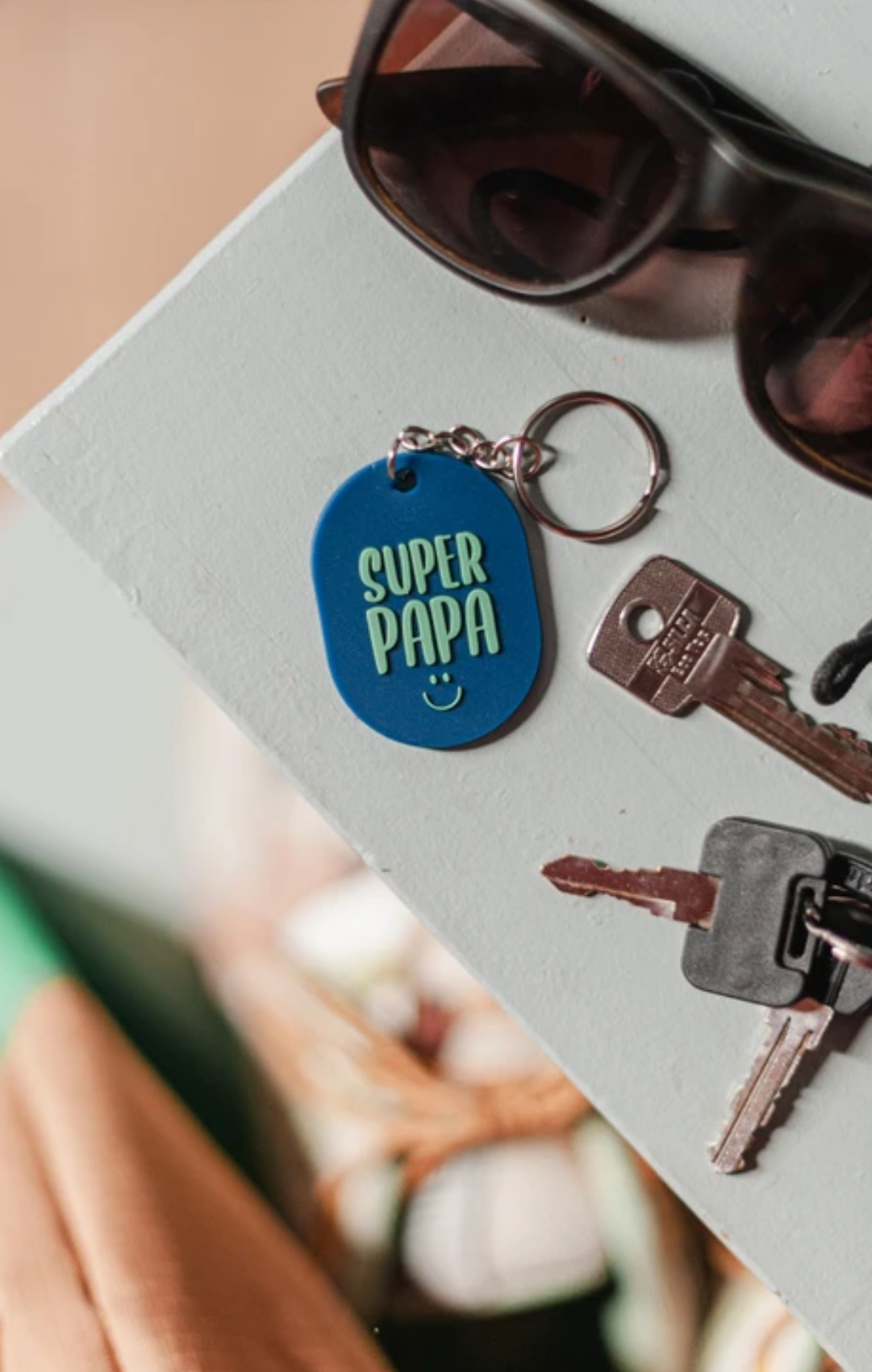 Sleutelhanger SUPER PAPA. Blauw-groen