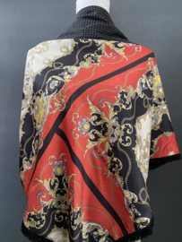 Zwart-roos barok design  / zwarte mini stip,  couture sjaal