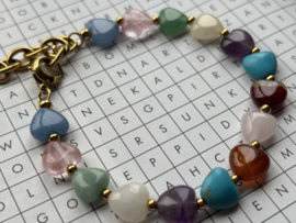 Natuursteen hartjes armband L-XXL met RVS (stainless steel) Goudkleurig