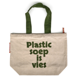 No More Plastic Bags Foundation. “Plastic soep is vies” shopper. Ecru - Groen.