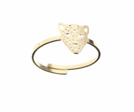 Stainless steel (RvS) ring. ‘Panter/leopard” Goudkleurig.