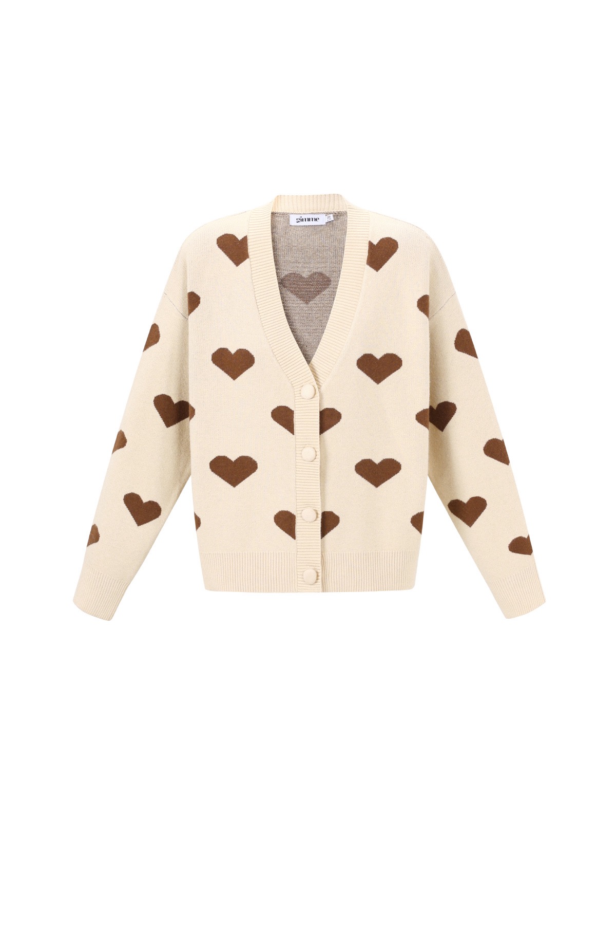 Gebreid vest, hartjes. Beige-Bruin. Maat S/M