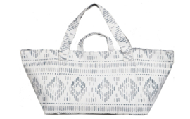 Super grote Shopper / Strandtas / Weekendtas. Lichtgrijs - blauwig. Fancy print